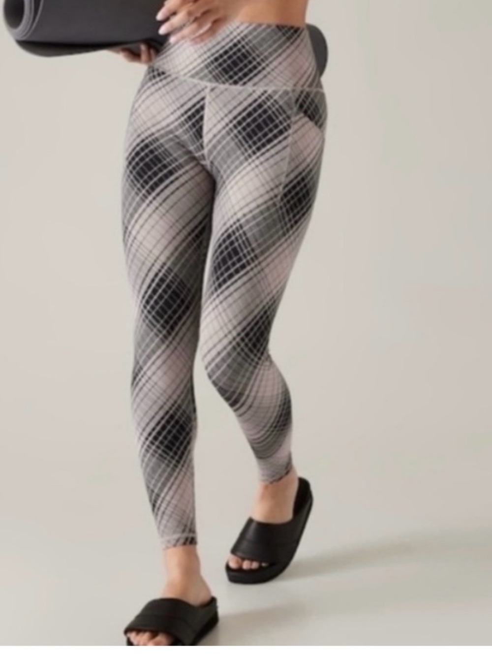 Athleta Plaid-Print High-Rise Leggings in Pink & Black